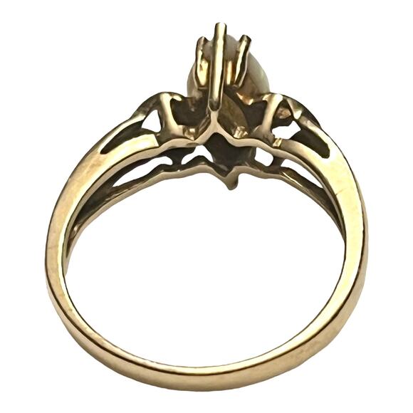VTG 10K Gold Genuine Marquise Cut OPAL RING Size 6.5 Diamonds In Heart Metalwork - Picture 5 of 6
